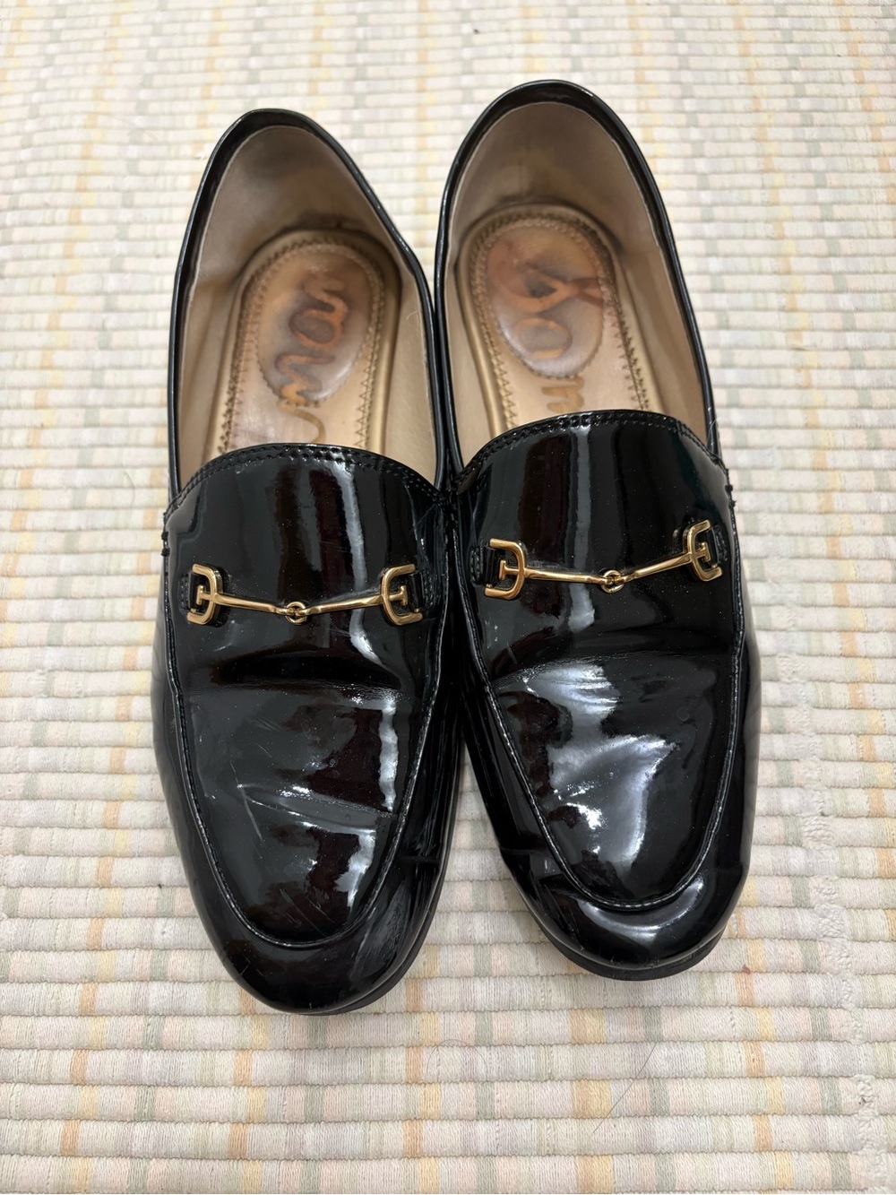 Sam Edelman Black Patent Leather Horsebit Loafers